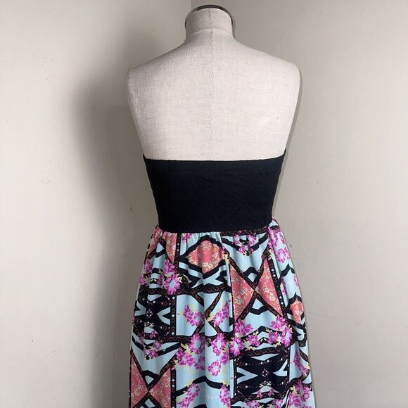 Xhilaration Bandeau Halter Maxi Dress Long Geometric Design Multicolor Sz XS EUC - Picture 7 of 12